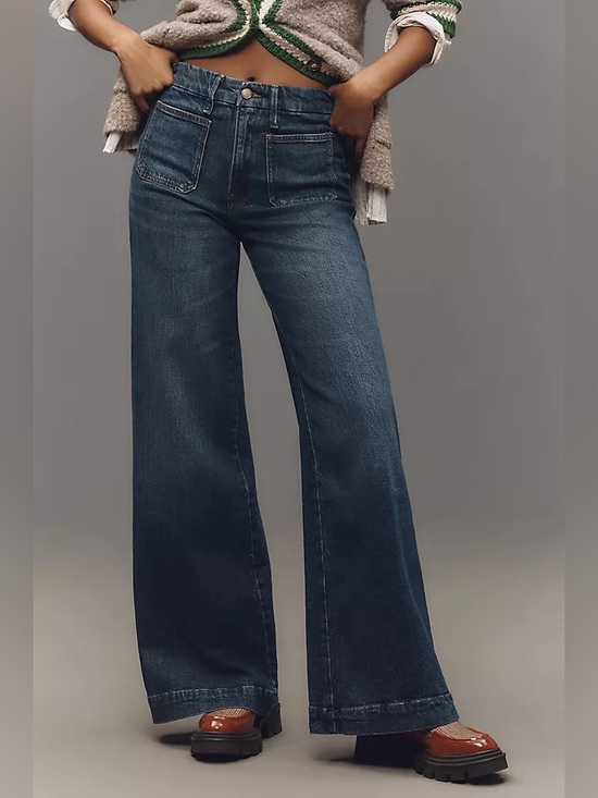 Good American Denim - Good American Palazzo Good Waist Indigo Retro Flare Jeans Trouser Hem Size 6/28